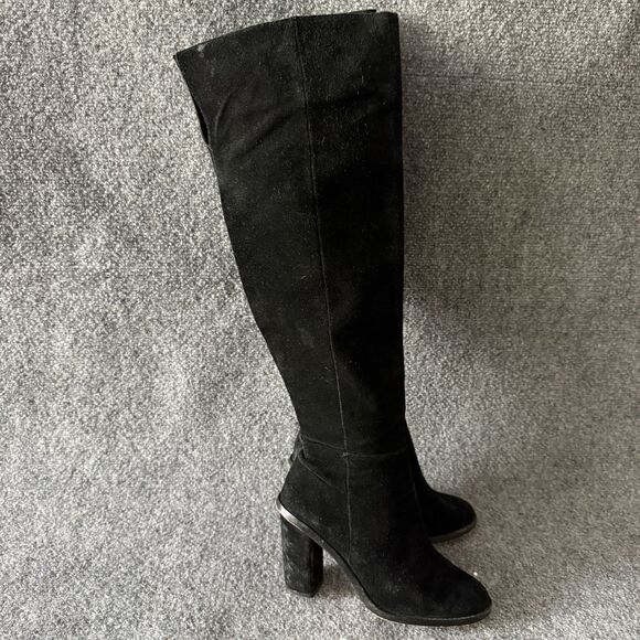 Gianni Bini Barrine Black Leather Knee High Block Heel Zip Boots Women's 6.5M - Picture 3 of 10